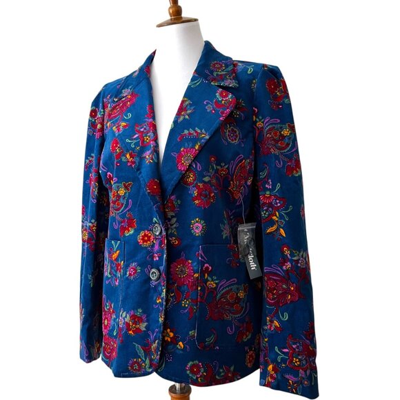 Modcloth XL Blazer Jacket Fall Blue Corduroy Stretch Boho 70s Retro Cottage RARE - Picture 3 of 17